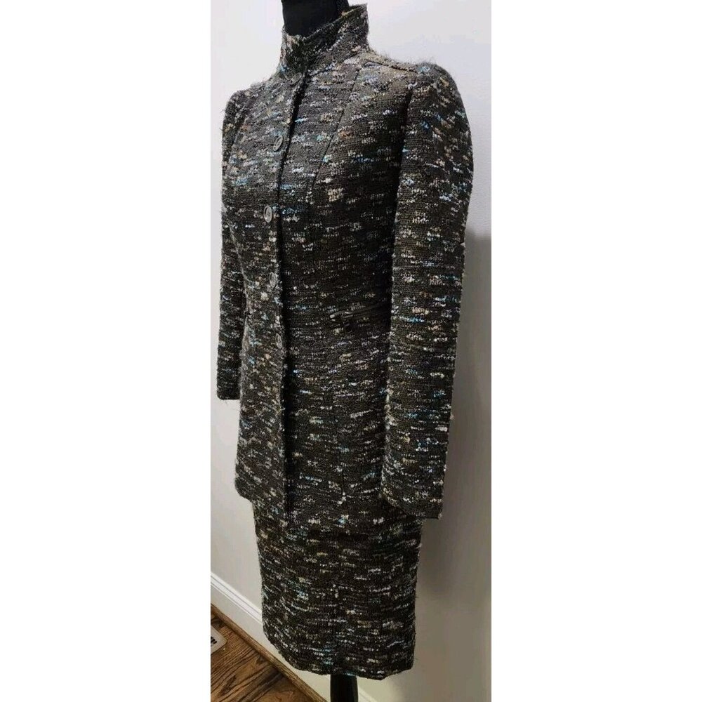 Carlisle 2pc Skirt Suit Set Black Aqua Beige Tweed Size Jacket 0 Skirt 4 NICE - Picture 4 of 10